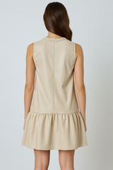 Braided Keyhole Neckline Sleeveless Leather Dress Ecru