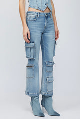 27" Inseam Cargo Flare Medium Blue