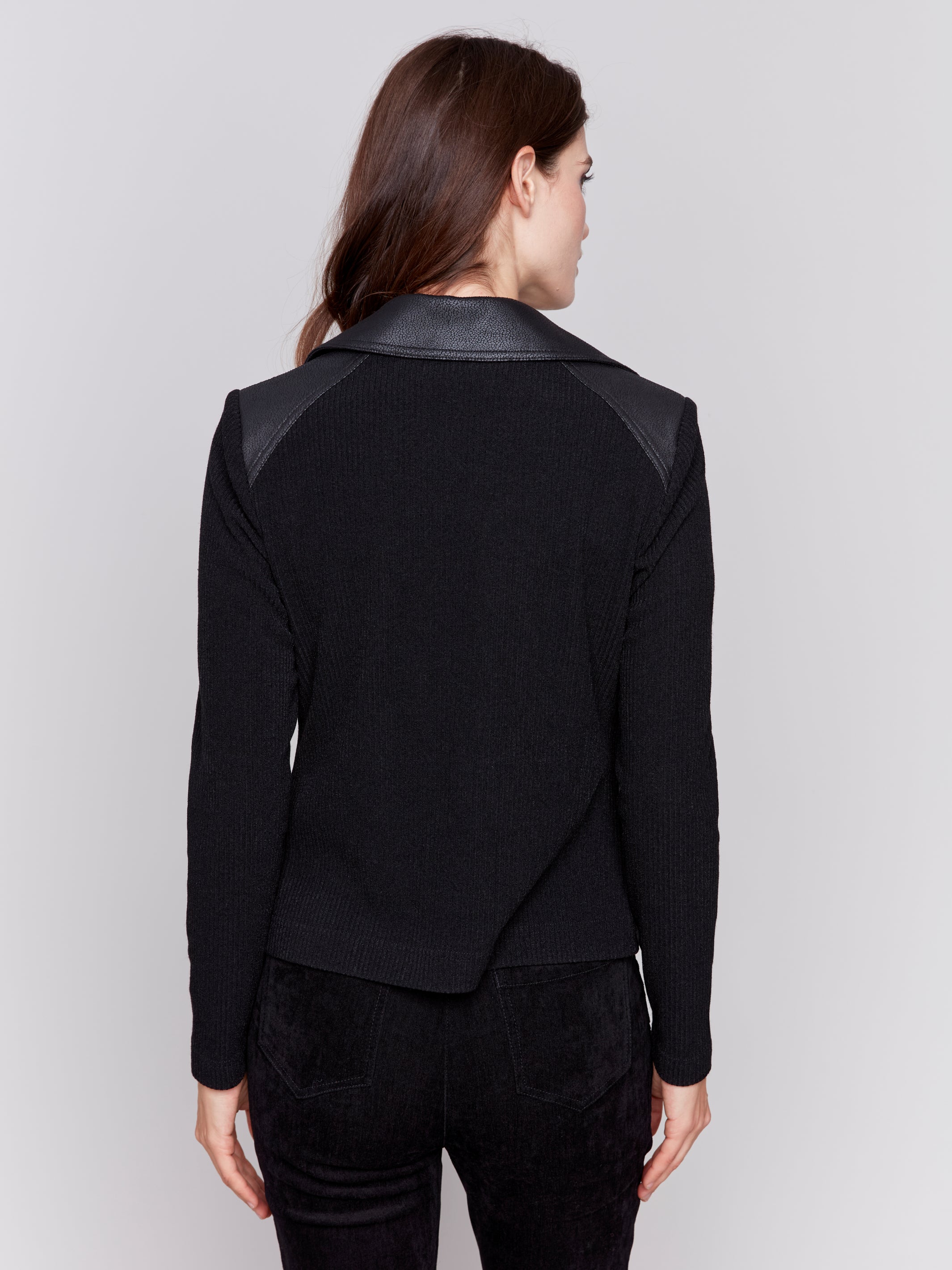 Vintage Leather Rib Knit Combo Perfecto Jacket Black