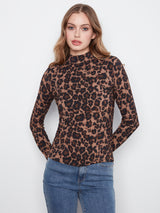 Burnout Mesh Mock Neck Long Sleeve Top Leopard