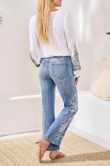 Sophia Applique Curvy Flare Jeans Pebble Blue