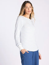 Stacy Long Sleeve Top Ivory Powder Blue
