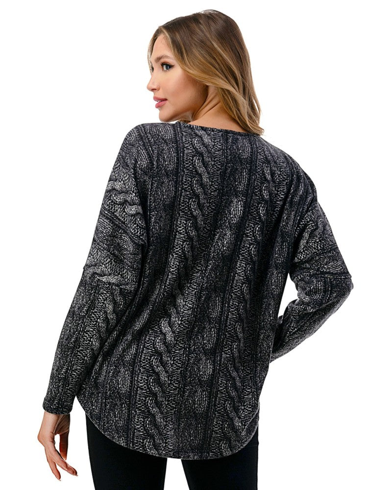 Dolman Zipper Top Black Cable Print