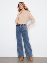 Removable Belt Flare Wide Leg Jeans Medium Blue