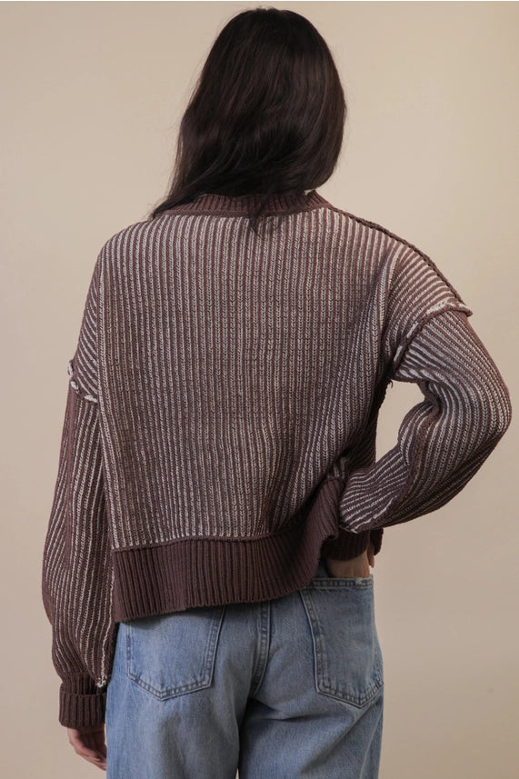 Two Tone Striped Sweater Chocolate