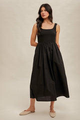 Mix Media Scoop Neck Midi Dress Black