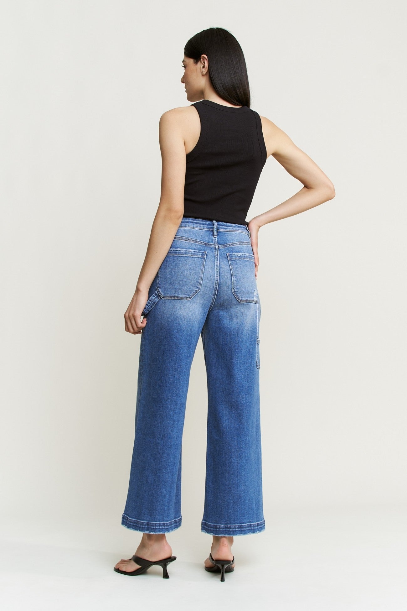 Super High Wide Cropped Utility Jeans Mariner
