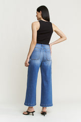 Super High Wide Cropped Utility Jeans Mariner