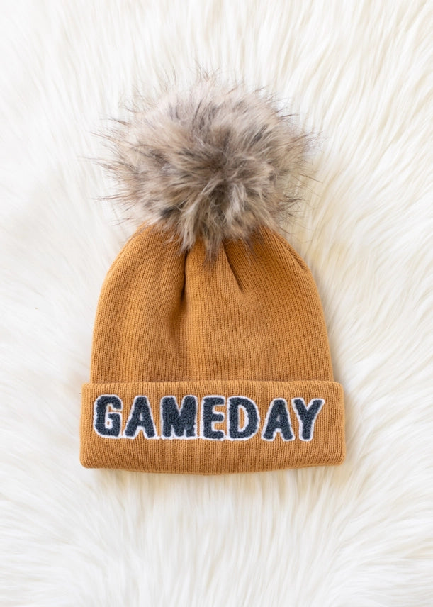 Game Day Pom Hat Camel + Gray