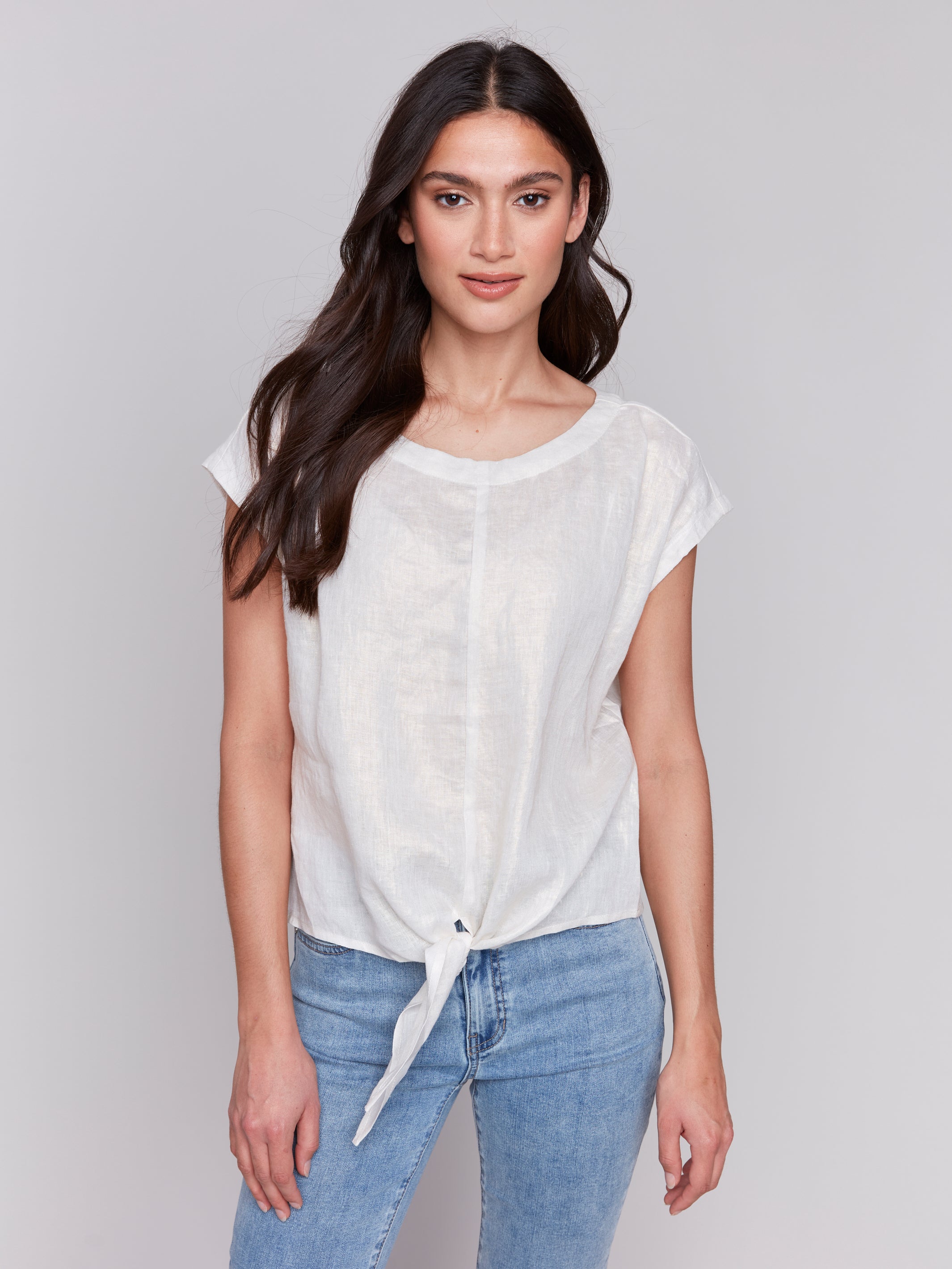 Brushed Foil Linen Tied From Cap Sleeve Top Champagne
