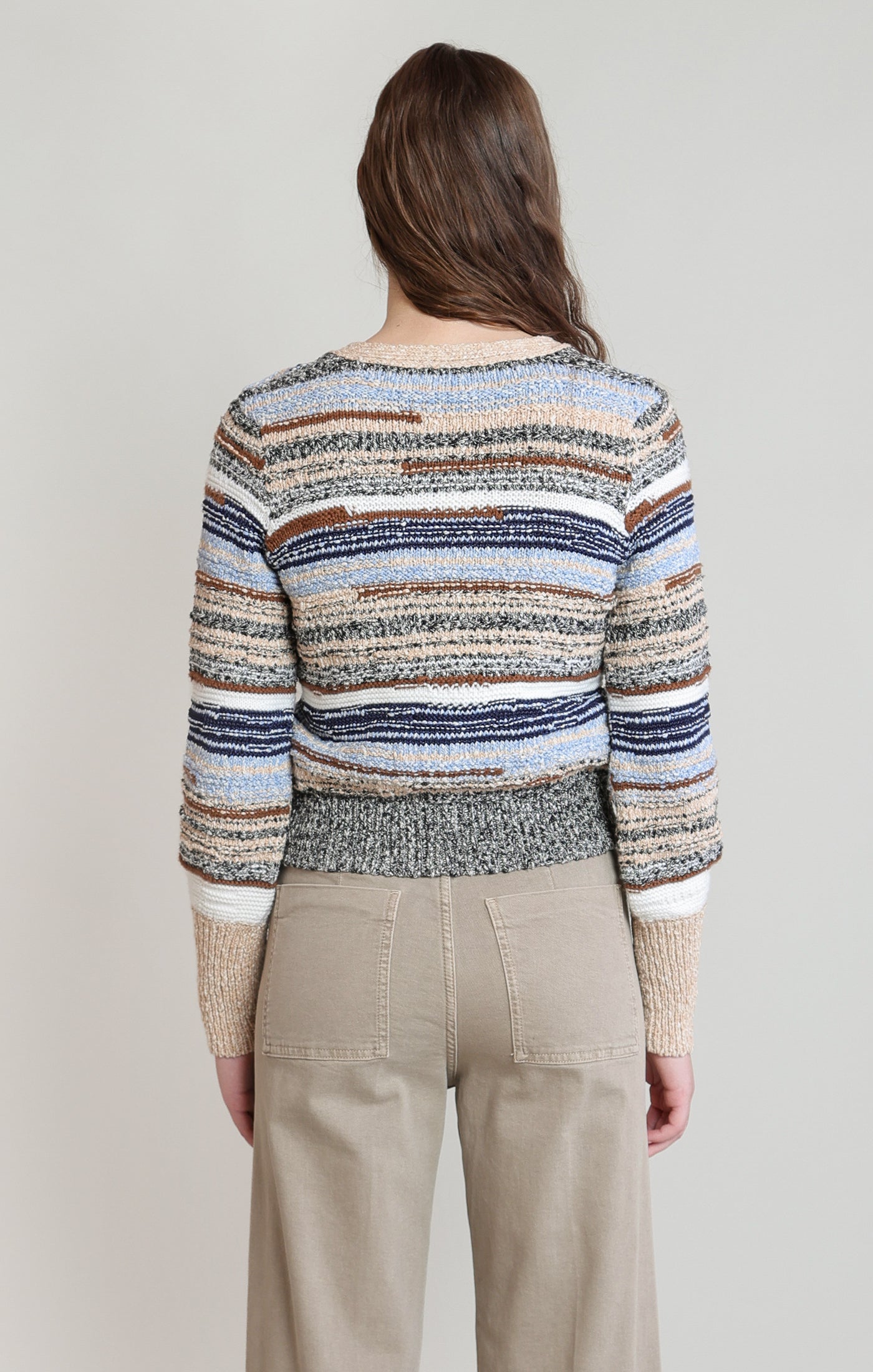 Melange Striped Cardigan Ecru Navy Stripe