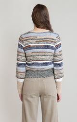 Melange Striped Cardigan Ecru Navy Stripe