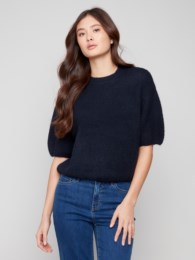 Solid Elbow Sleeve Balloon Shape Sweater Moonlight