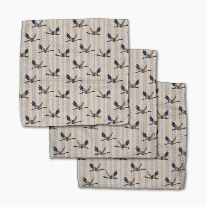 Geometry Dishcloth Set Striped Nautical Birds