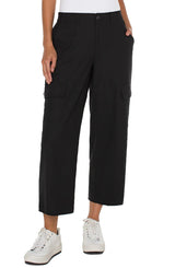 Hi Rise Cargo Crop Straight Pants Black