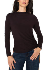 Shirred Detail Mock Neck Knit Top Java