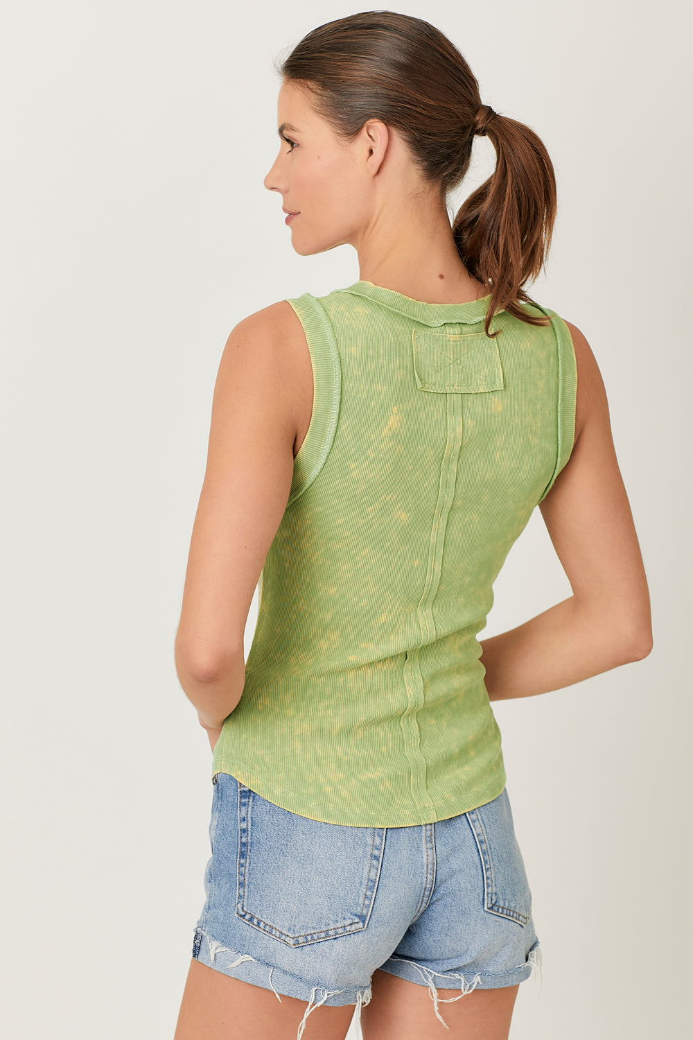 Exposed Seam Ribbed Tank Washed Pistachio