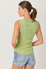 Exposed Seam Ribbed Tank Washed Pistachio