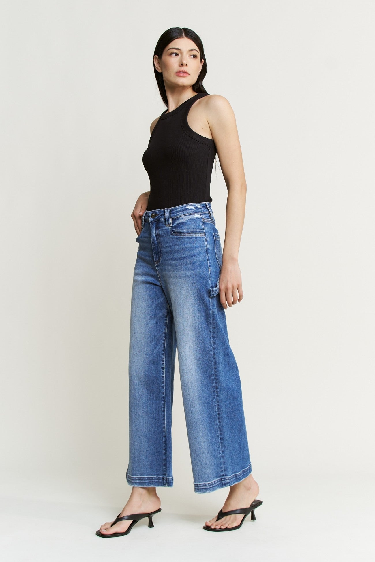 Super High Wide Cropped Utility Jeans Mariner