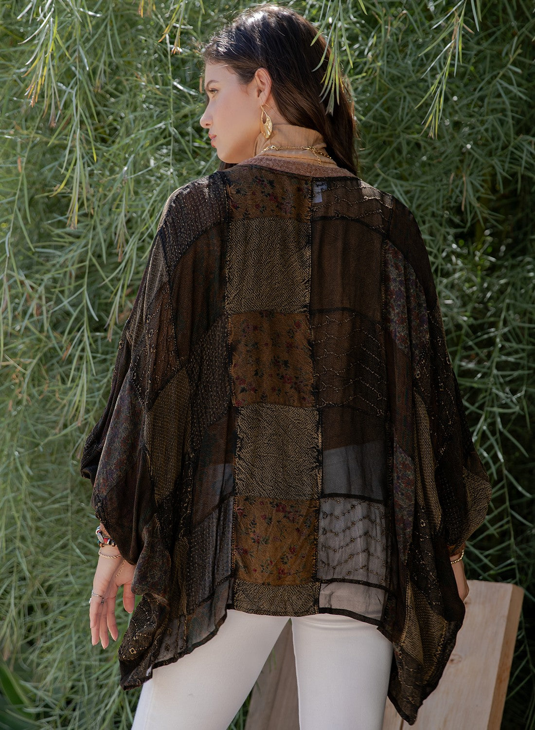 Statement Sleeve Shrug Kimono With Vintage Patches Amber