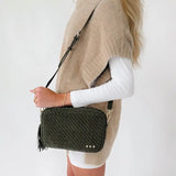 Willow Woven Camera Crossbody Bag Olive Suede