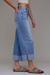 High Rise Nori Wide Leg 4" Cuffed Hem Jeans Medium Light