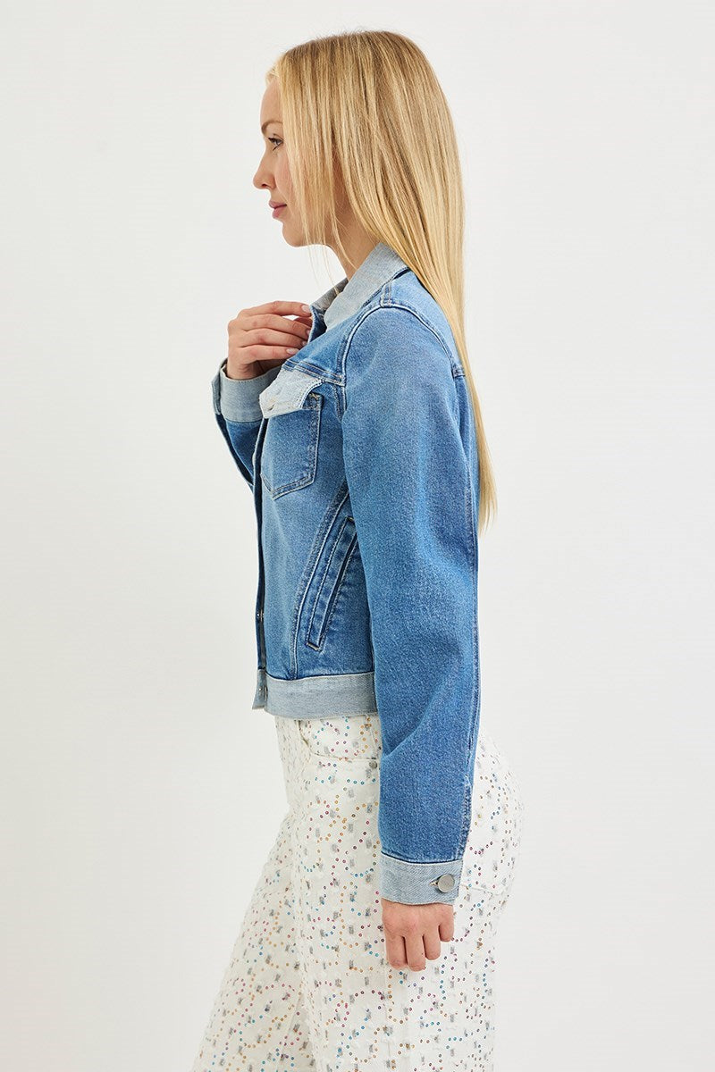 Contrast Details Denim Jacket Medium Combo