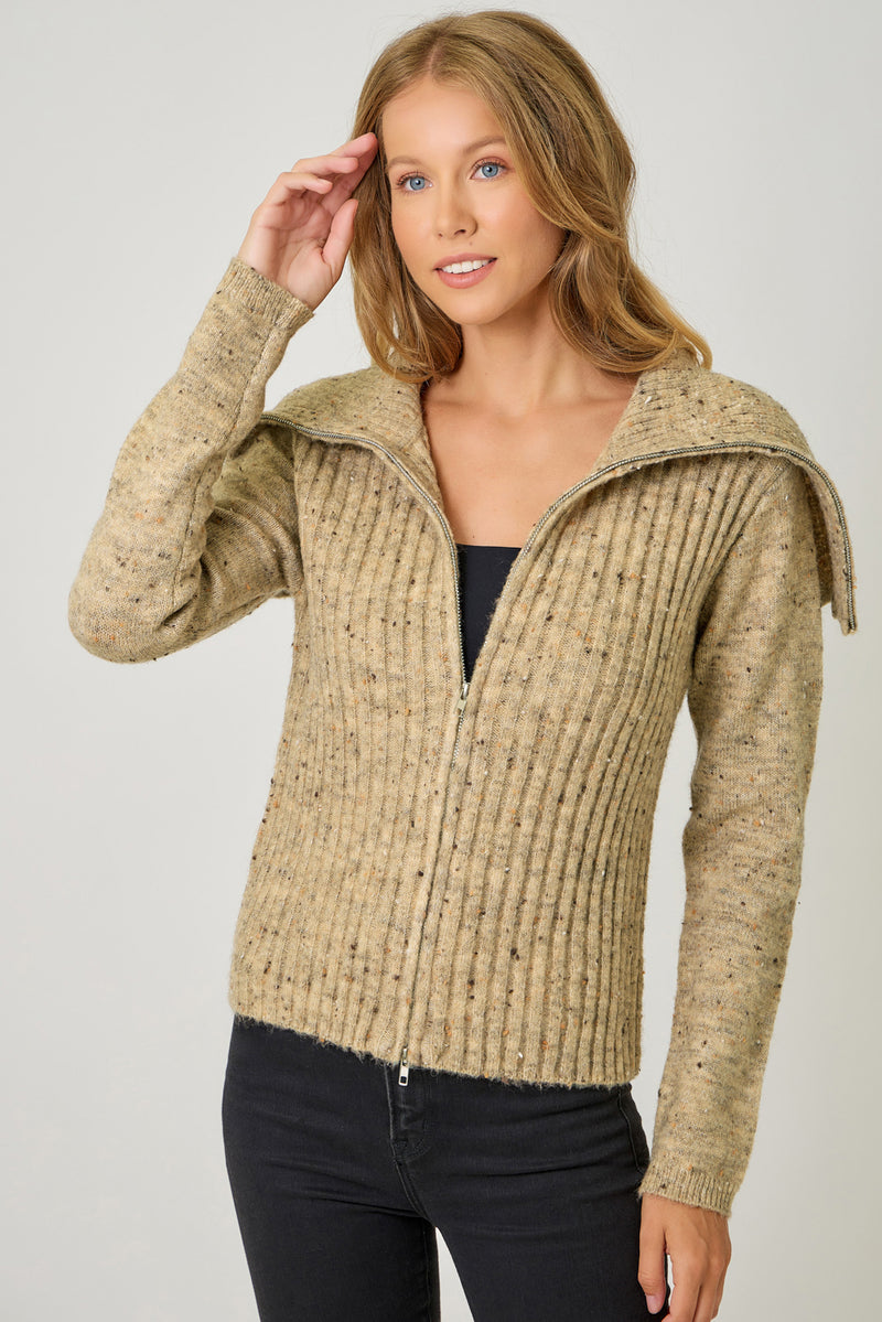 Freckled Yarn Sweater Cardigan Latte