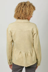 Fleece Terry Peplum Washed Jacket Oatmeal