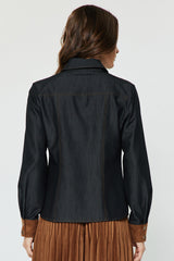 Suede Tie Denim Button Down Shirt Dark Denim
