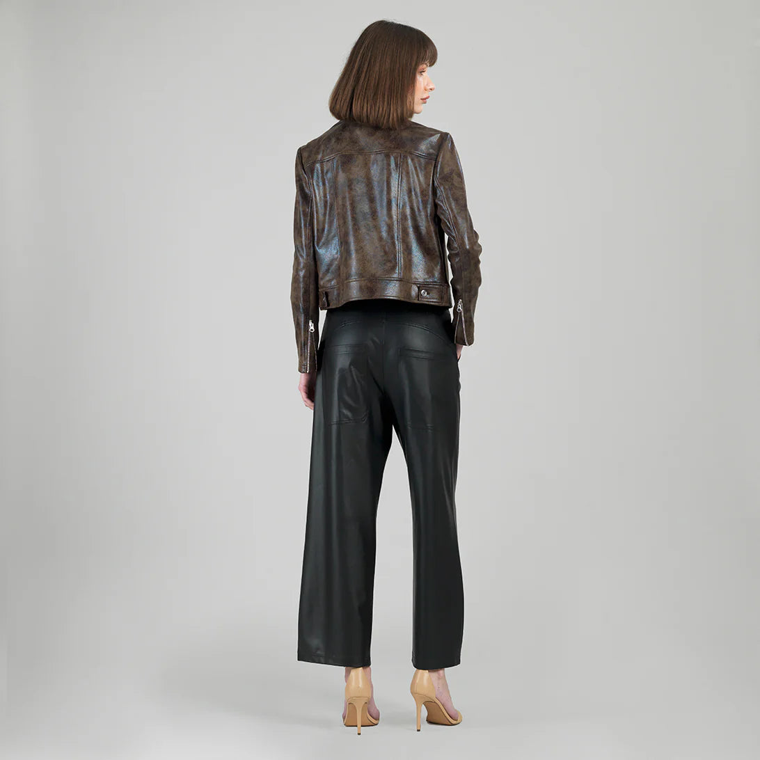 Distressed Zip Cuff Moto Waist Jacket Brown