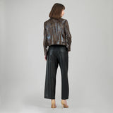 Distressed Zip Cuff Moto Waist Jacket Brown