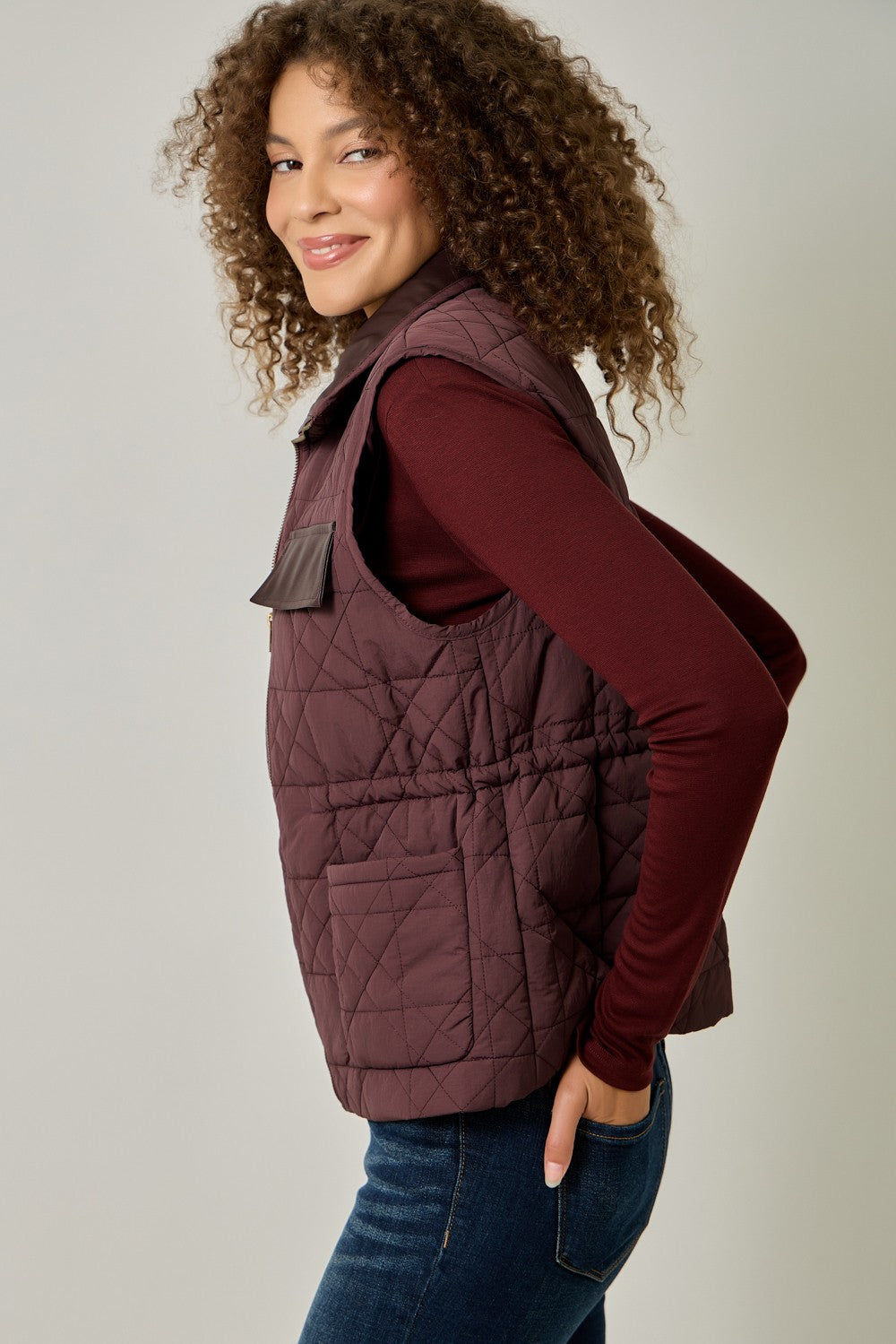 Adjustable Waist Quilted Vest Burgundy