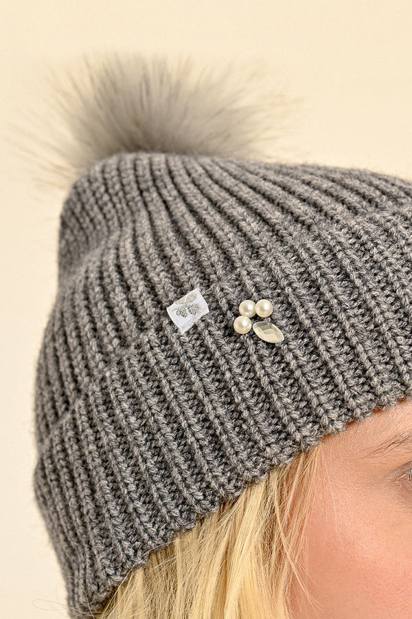 Pearl Crystal Cluster Pom Beanie