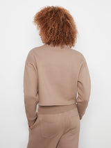French Terry Long Sleeve Rib Mock Neck Top Taupe