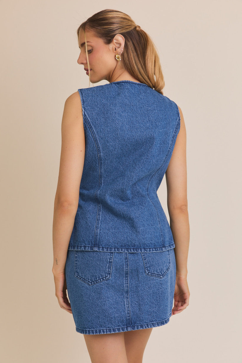 Denim Button Up Vest Denim