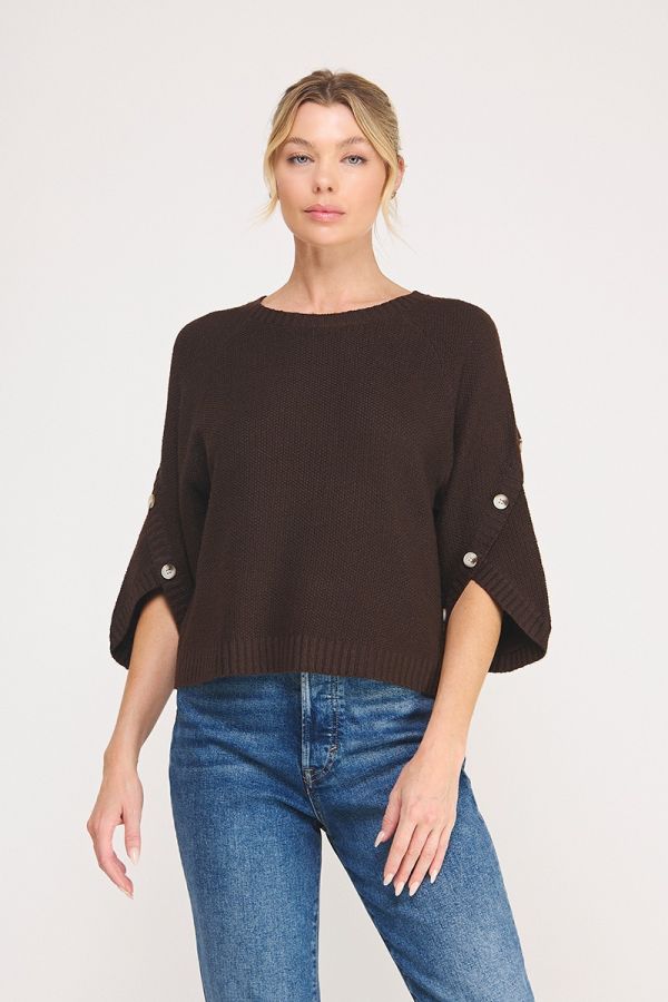 Button Sleeve Moss Stitch Sweater Chocolate