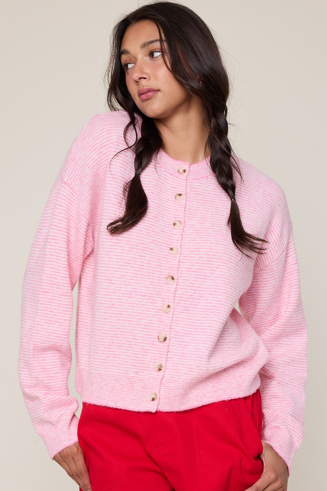 Cozy Stripe Cardigan Punch