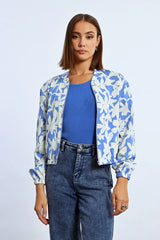Collarless Floral Shadow Jacket Blue Holbox