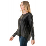 Zipper Detail High Low Leather Top Black