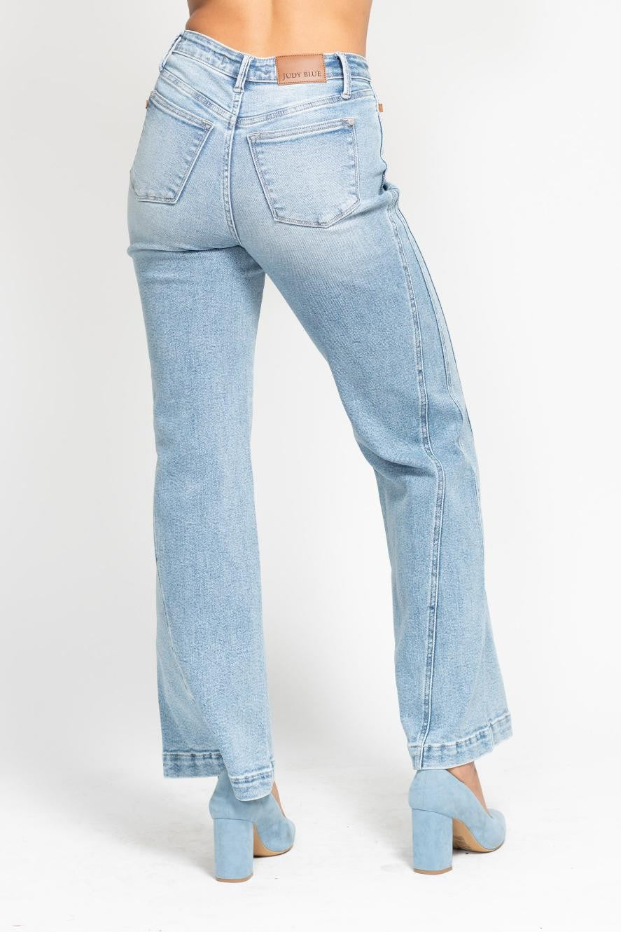 High Rise Side Seam Inset Detail Retro Wide Leg Jeans Medium