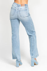 High Rise Side Seam Inset Detail Retro Wide Leg Jeans Medium