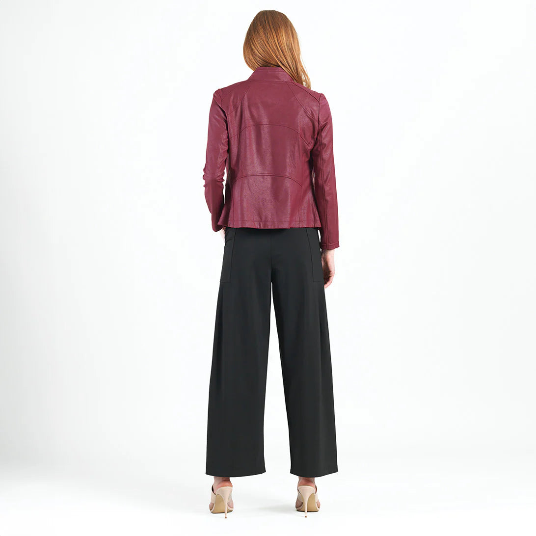 Classic Leather Knit Moto Jacket Merlot
