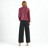 Classic Leather Knit Moto Jacket Merlot