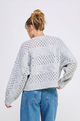 Open Knit Oversized Cable Knit Sweater Heather Grey