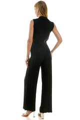 Military Button Detail Vest & Textured Stripe Pant Set Black