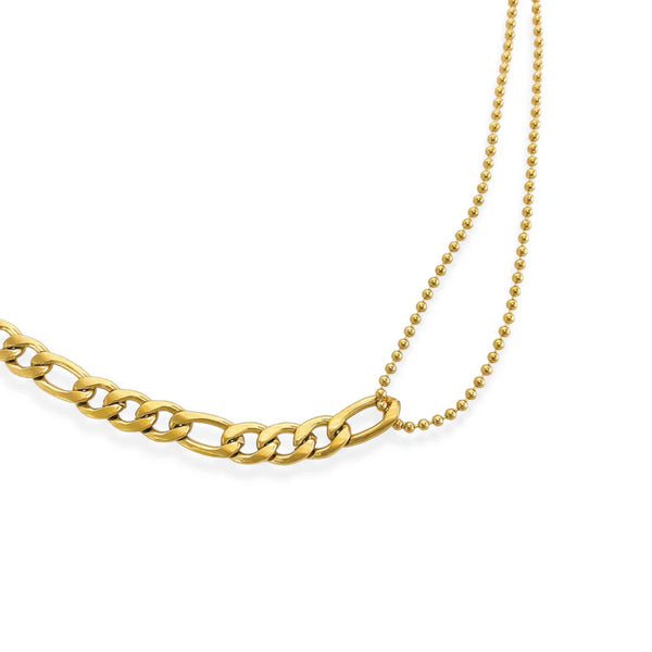 Water Resistant Alt Ball Mix Chain Necklace - Gold