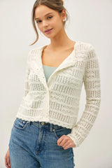 Scallop Edge Crochet Knit Cardigan Ivory