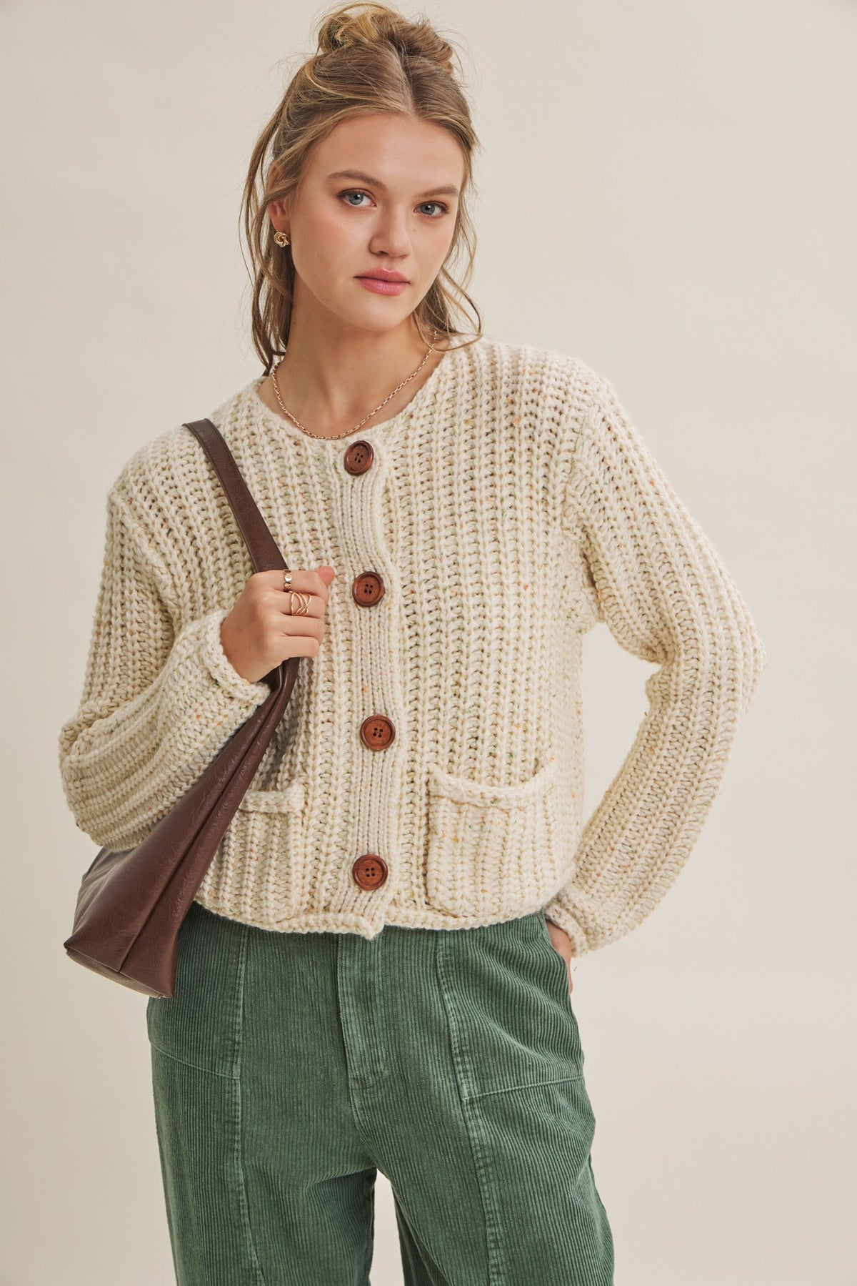 Confetti Speckled Chunky Knit Cardigan Cream