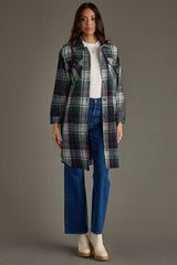 Plaid Long Shacket Navy, Green + Red
